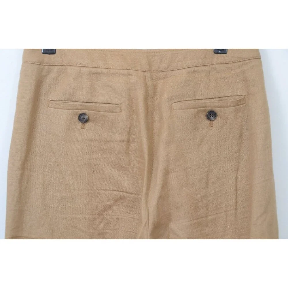 Banana Republic 100% Linen HR Pleated Lined Wide Leg‎ Pants Iced Latte Size 8S
